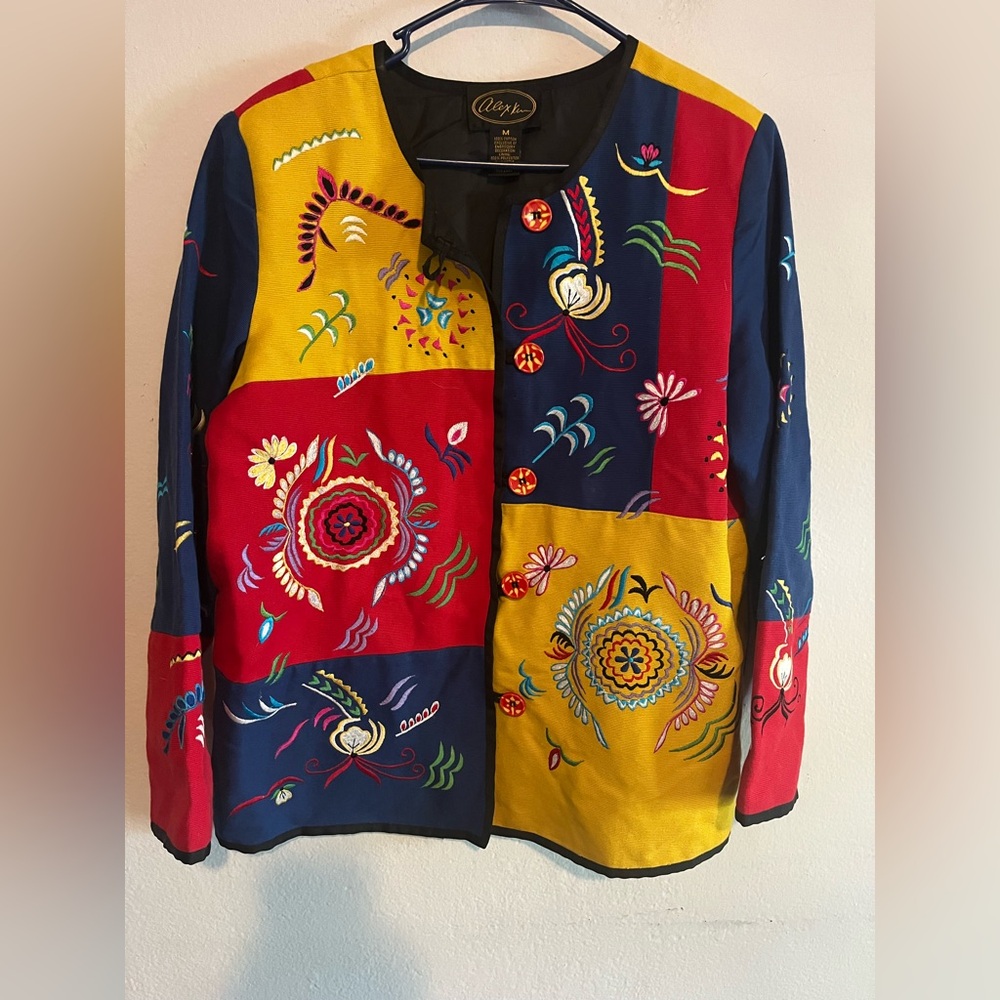 Alex Kim Embroidered Art To Wear Boxy Multicolor Jacket Medium
